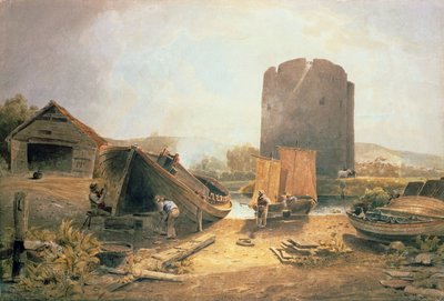 Boat Builders Yard, Near the Cows Tower, Norwich by John Thirtle